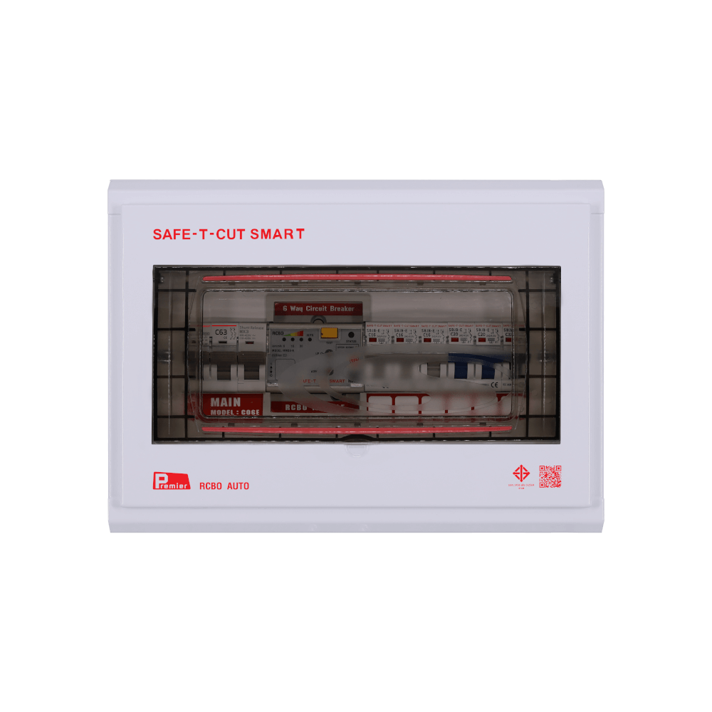 ชุดตู้คอนซูมเมอร์ 6 ช่อง เบรคเกอร์กันดูด 63 แอมป์ เซฟ-ที-คัท สมาร์ท รุ่น PREMIER AUTO